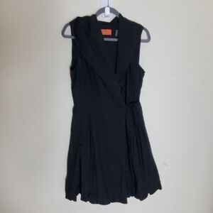 Patrizia Luca Black Pleated Wrap Mini Dress With Hood Baloon Skirt Size M